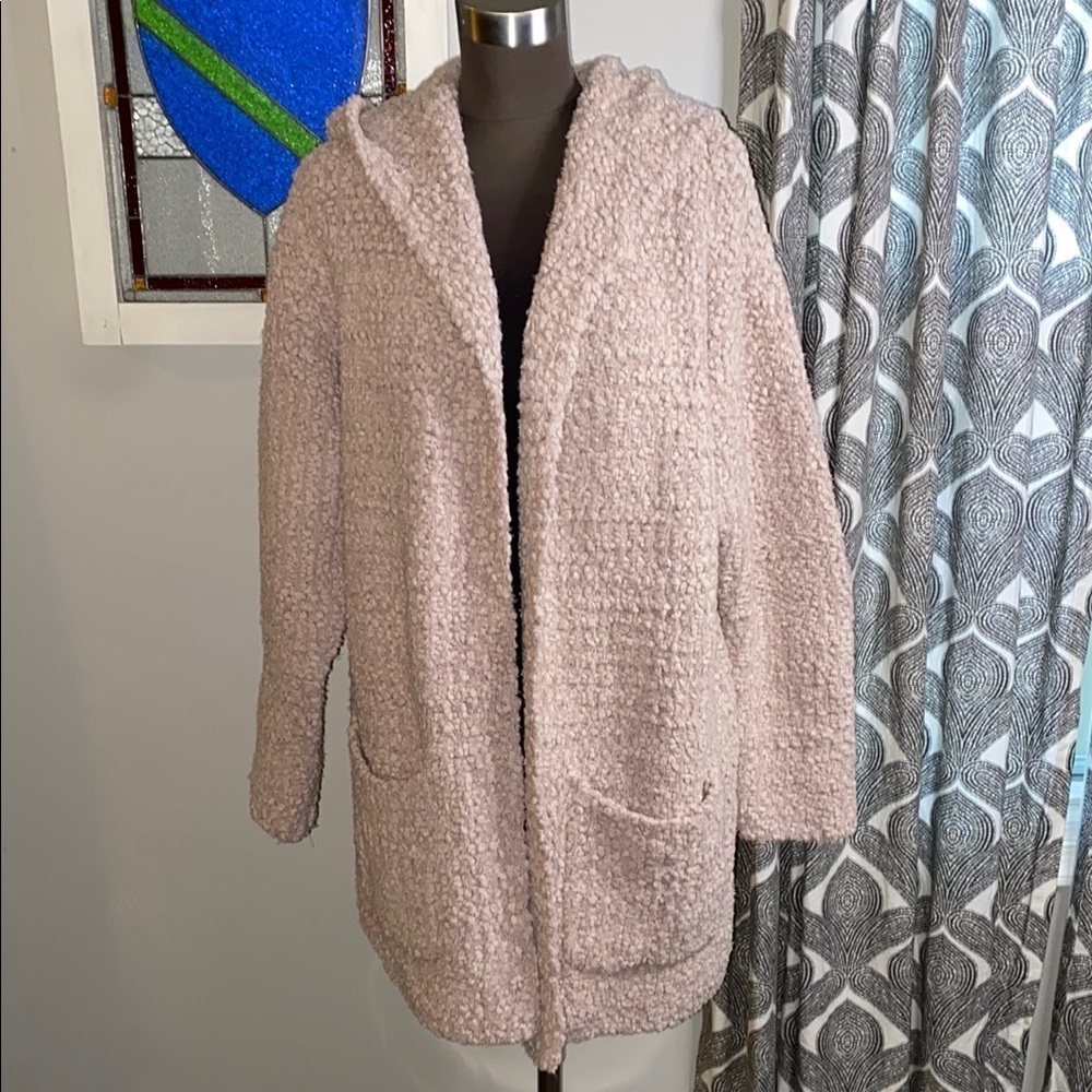 Barefoot Dreams Boucle Hooded Cardi in Faded Rose